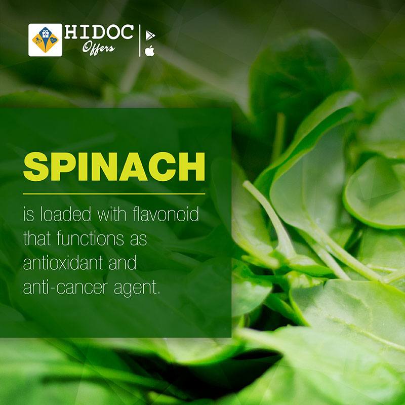Health Tip - Spinach is loaded with flavonoid  that functions as  antioxidant and  anti-cancer agent