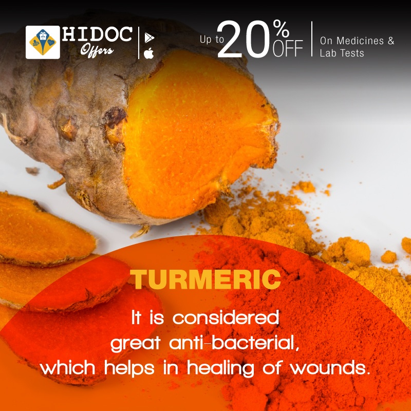 Health Tip - Turmeric - It is considered great anti-bacterial, which helps in healing of wounds.