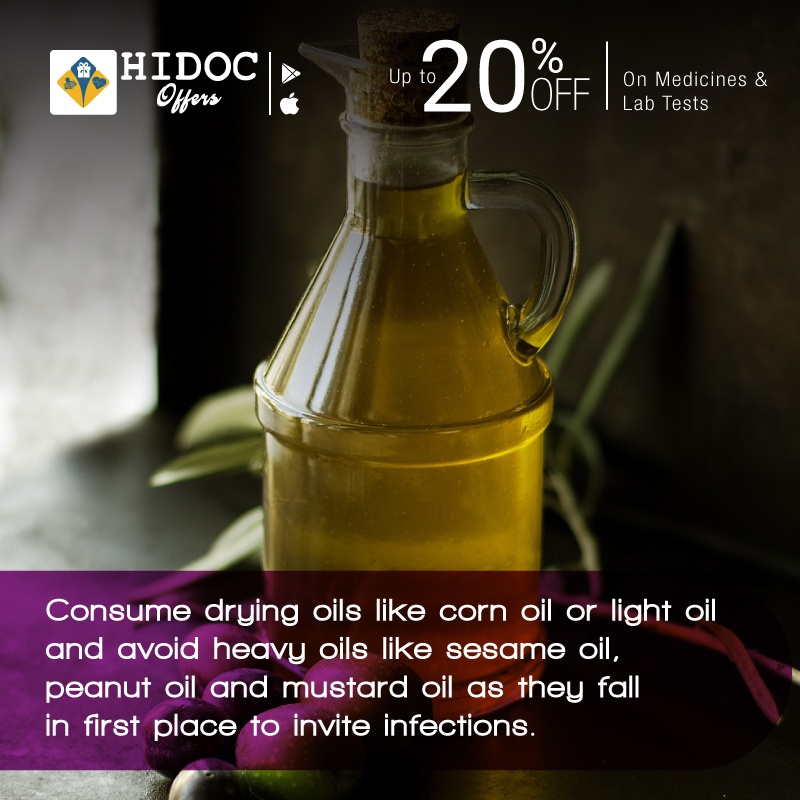 Health Tip - Consume drying oils like corn oil or light oil  and avoid heavy oils like sesame oil, peanut oil and mustard oil as they fall in first place to invite infections in rainy season.