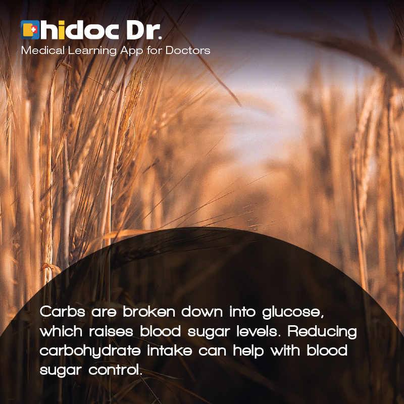 Health Tip - Carbs are broken down into glucose, which raises blood sugar levels. Reducing carbohydrate intake can help with blood sugar control.