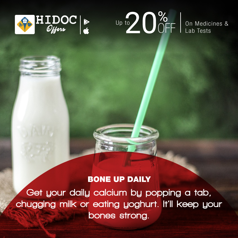 Health Tip - Get your daily calcium by popping a tab, chugging milk or eating yoghurt. It’ll keep your bones strong.