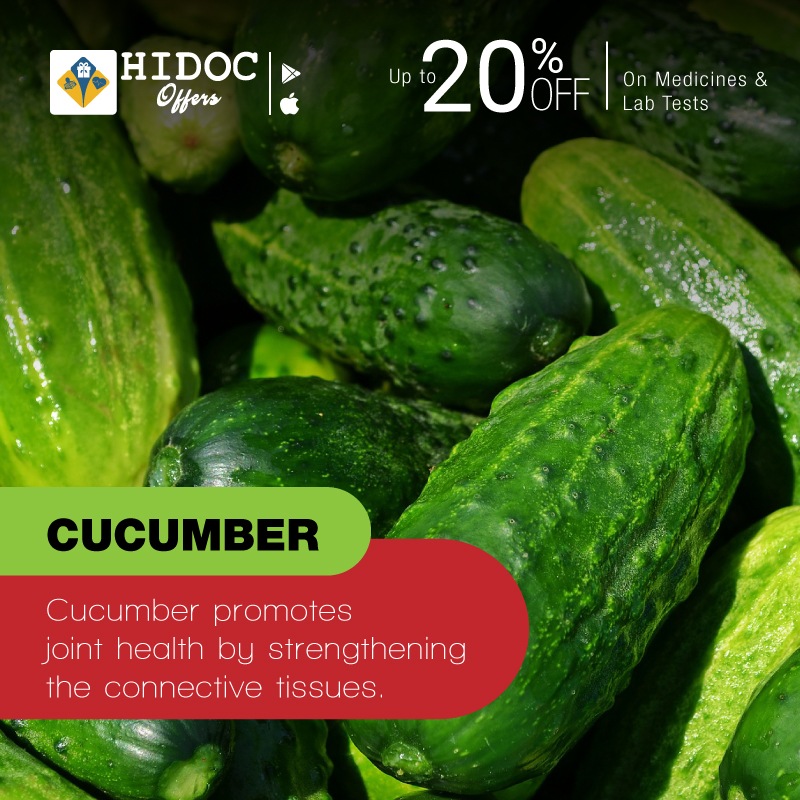 Health Tip - Cucumber promotes joint health by strengthening the connective tissues.